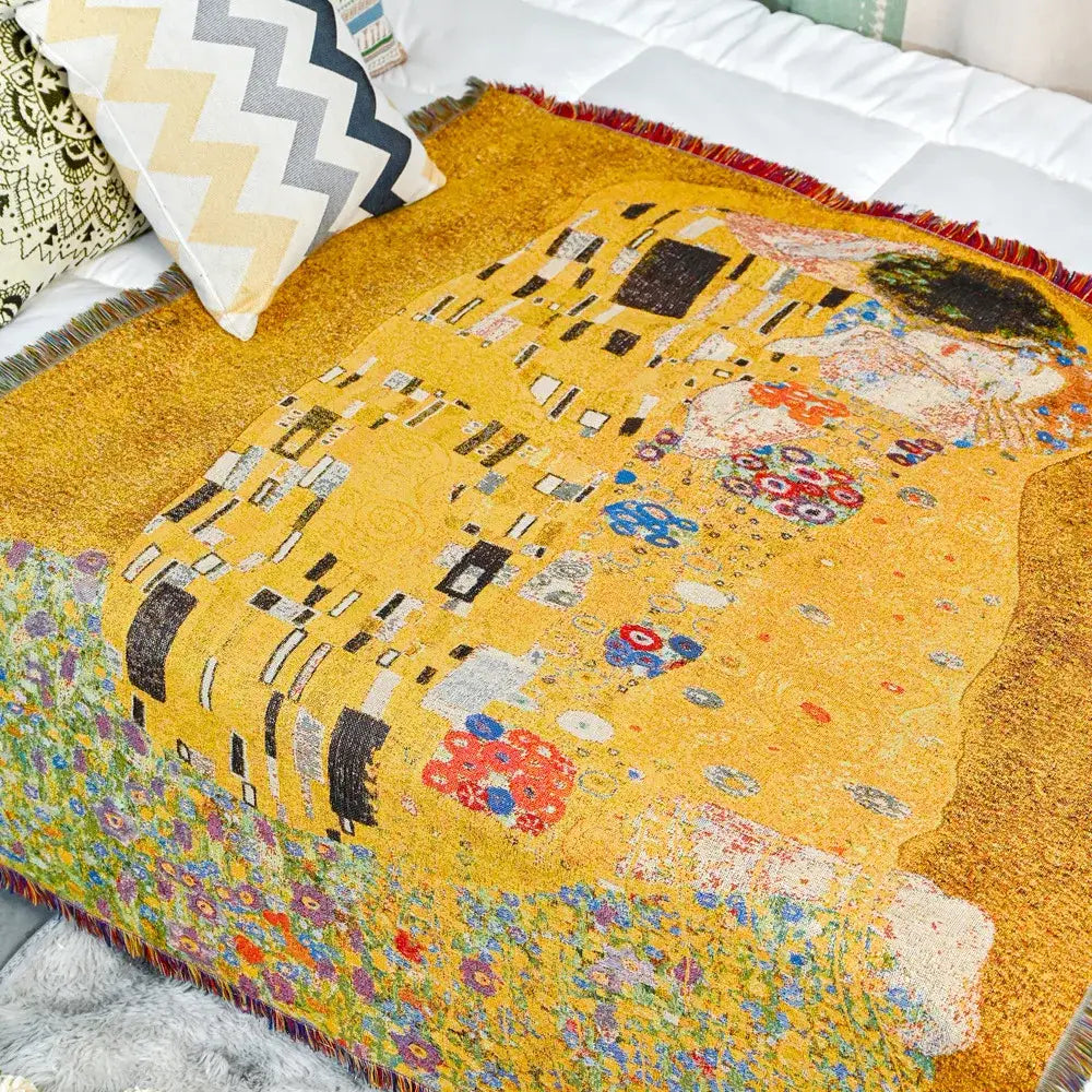 Gustav klimt the kiss art pattern woven tapestry bedroom blanket