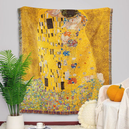 Gustav klimt the kiss art pattern woven tapestry bedroom blanket