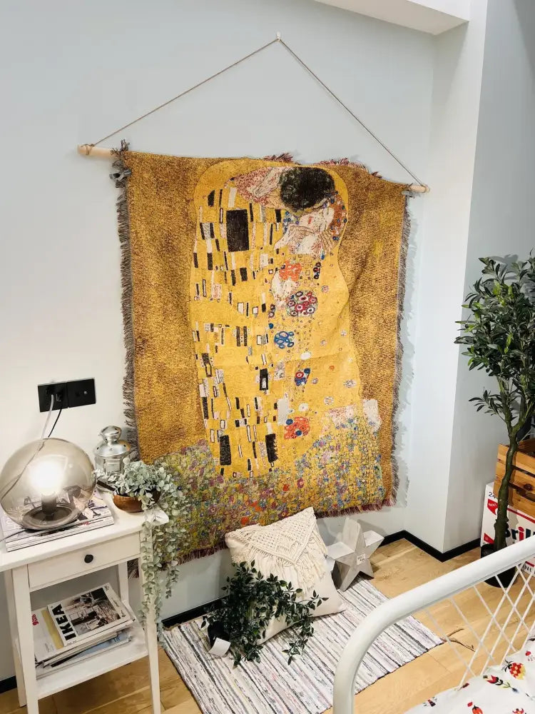 Gustav klimt the kiss art pattern woven tapestry bedroom blanket