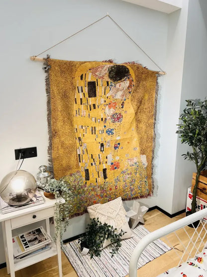 Gustav klimt the kiss art pattern woven tapestry bedroom blanket