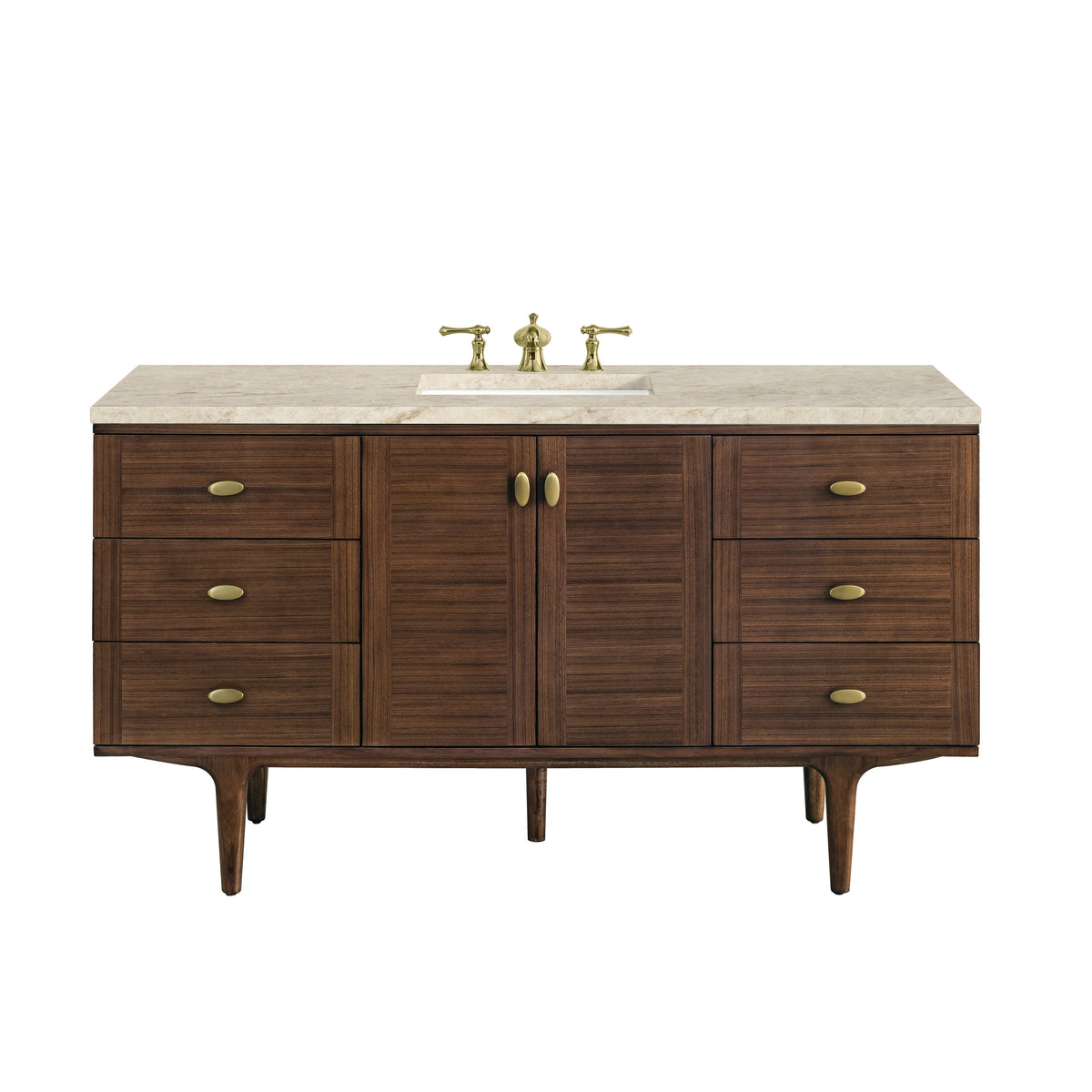 James Martin Amberly 60" Dual Mount Single Bathroom Vanity, Mid-Century Walnut