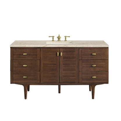 James Martin Amberly 60" Dual Mount Single Bathroom Vanity, Mid-Century Walnut