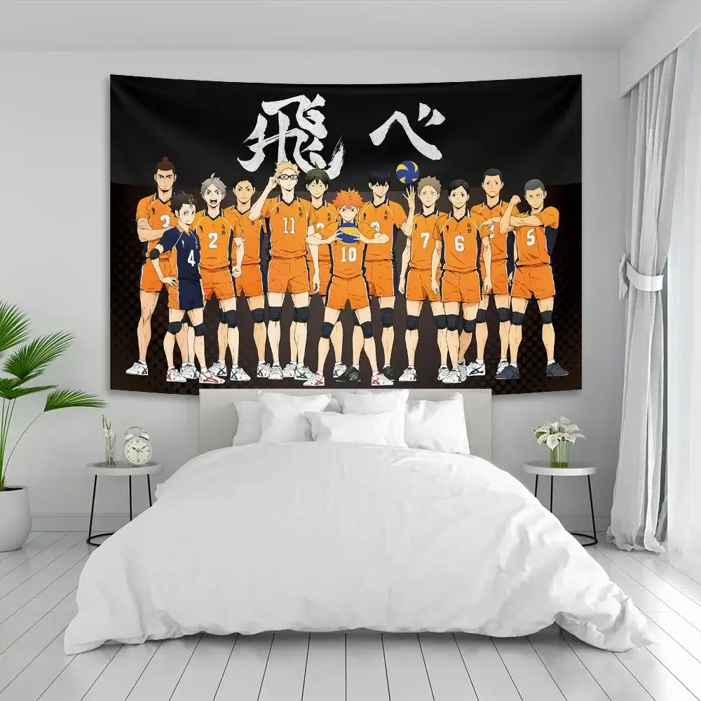Haikyuu anime poster tapestry blue wall hanging bedroom decor