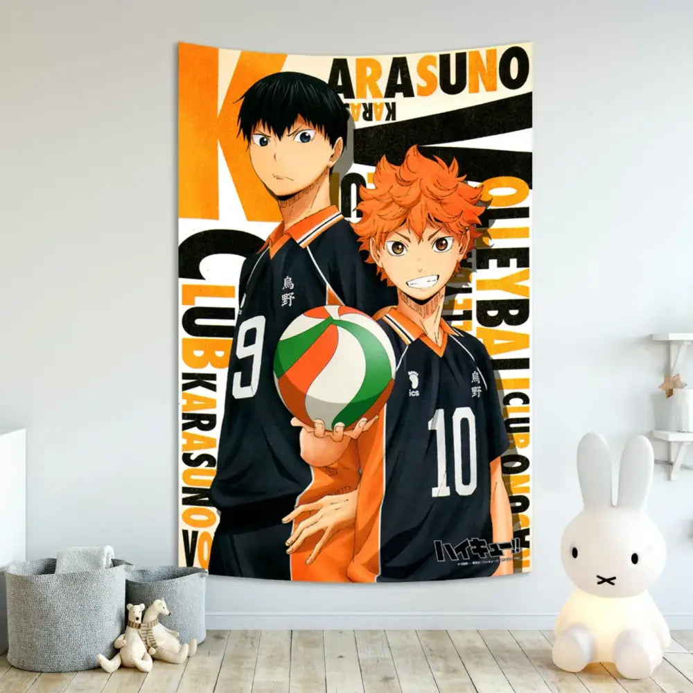 Haikyuu anime poster tapestry blue wall hanging bedroom decor