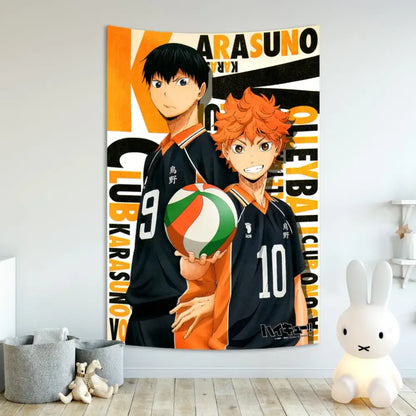 Haikyuu anime poster tapestry blue wall hanging bedroom decor