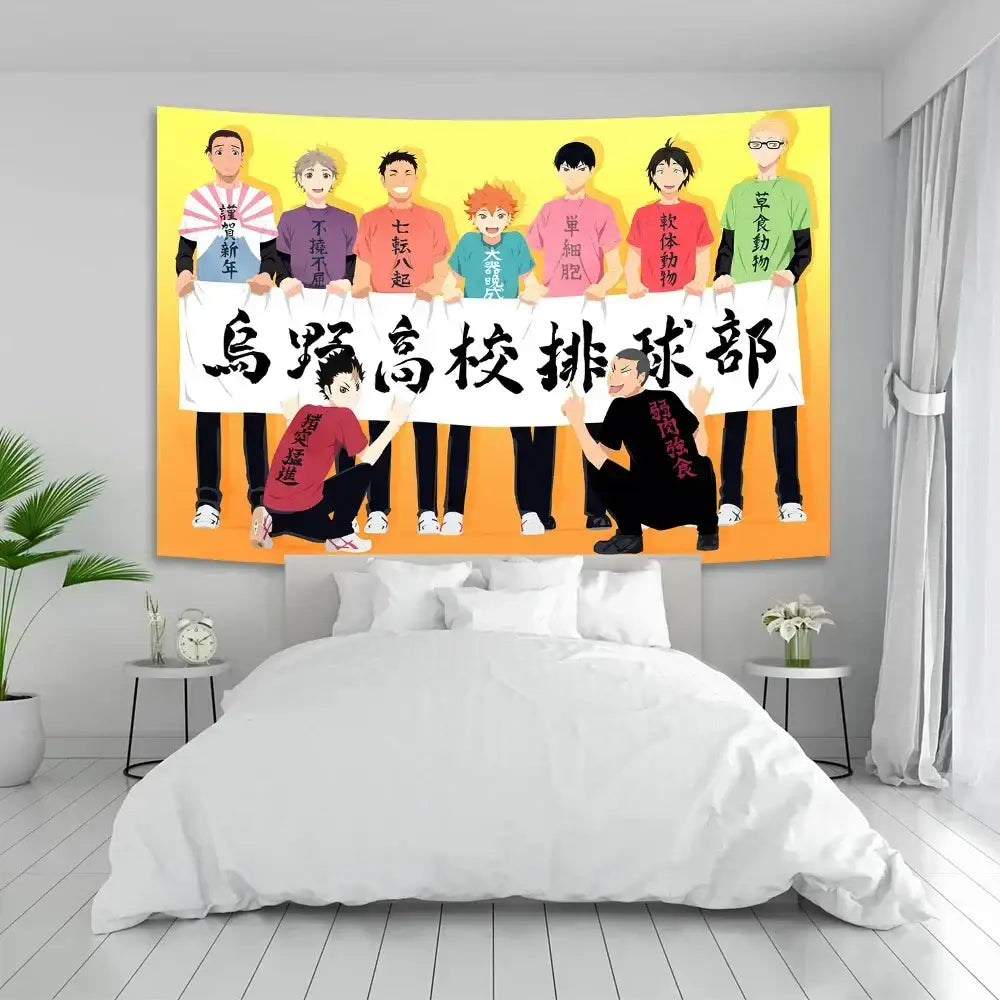 Haikyuu anime poster tapestry blue wall hanging bedroom decor