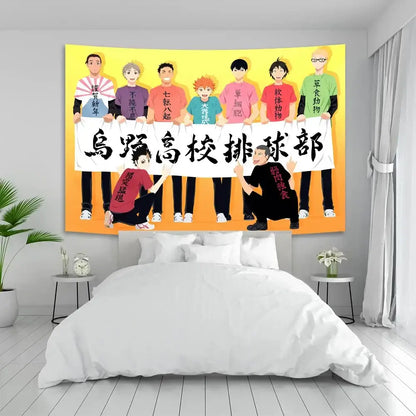 Haikyuu anime poster tapestry blue wall hanging bedroom decor