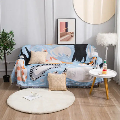 Halloween pumpkin and cat tassel throw blanket bedroom decor