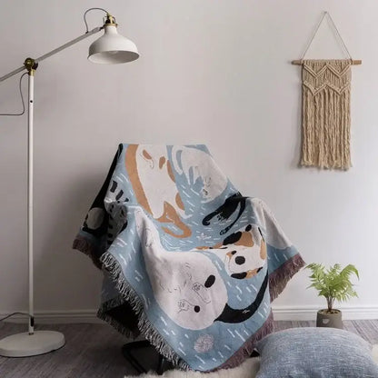 Halloween pumpkin and cat tassel throw blanket bedroom decor