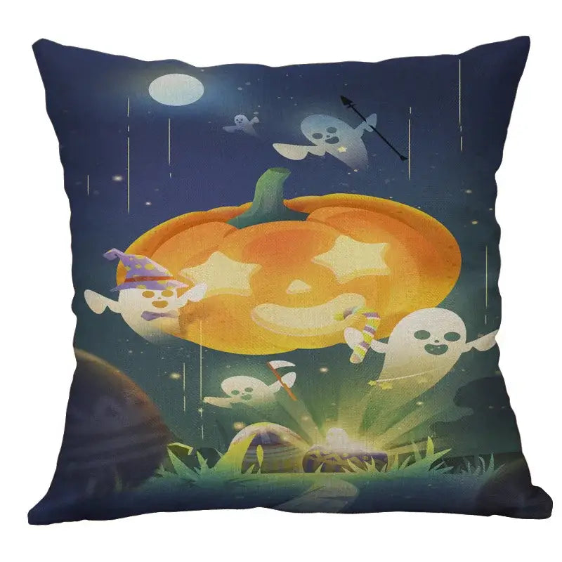 Halloween pumpkin ghost bat linen pillow cover living room decor