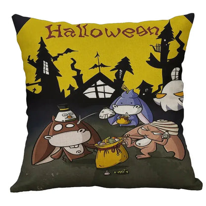 Halloween pumpkin ghost bat linen pillow cover living room decor
