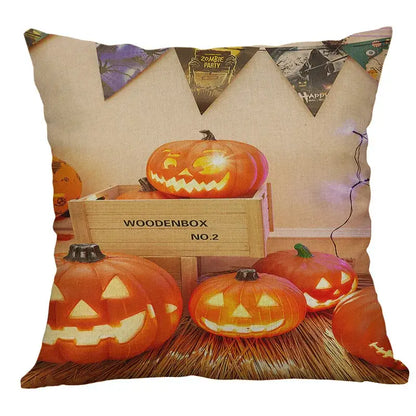 Halloween pumpkin ghost bat linen pillow cover living room decor