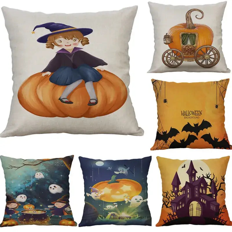 Halloween pumpkin ghost bat linen pillow cover living room decor