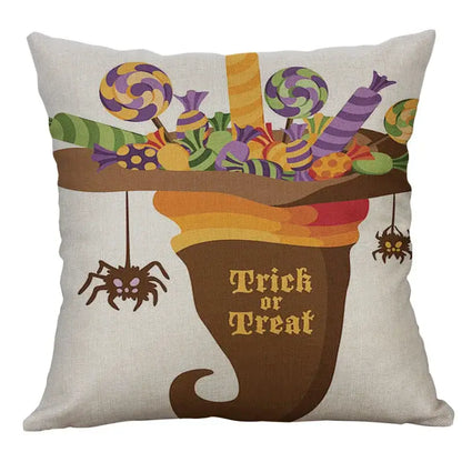Halloween pumpkin ghost bat linen pillow cover living room decor