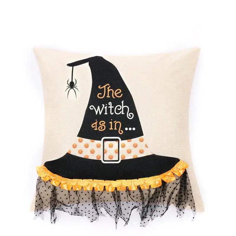 Halloween wizard hat spider embroidered pillow cover living room decor