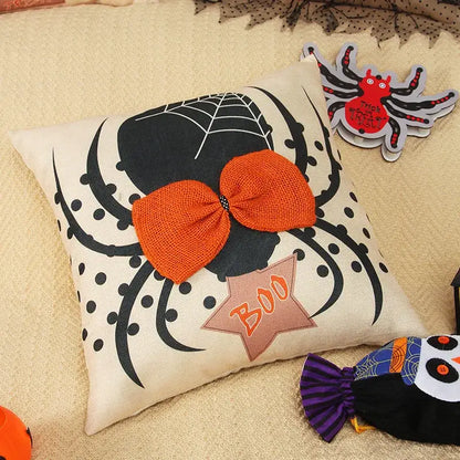Halloween wizard hat spider embroidered pillow cover living room decor