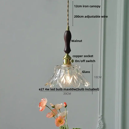Hammered amber glass led pendant light kitchen copper hanging lamp
