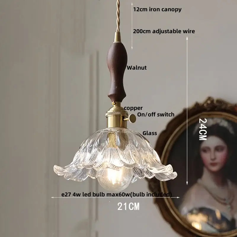 Hammered amber glass led pendant light kitchen copper hanging lamp