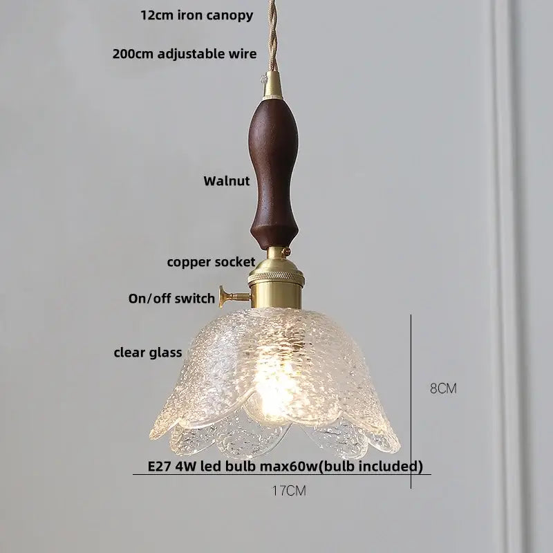 Hammered amber glass led pendant light kitchen copper hanging lamp