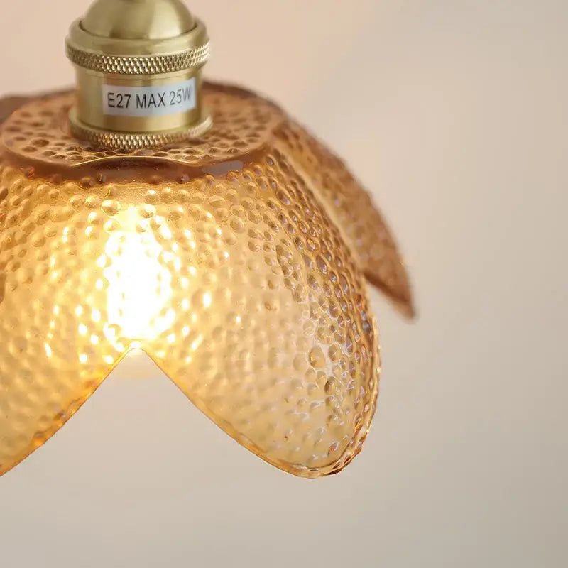 Hammered amber glass led pendant light kitchen copper hanging lamp