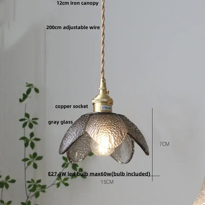 Hammered amber glass led pendant light kitchen copper hanging lamp