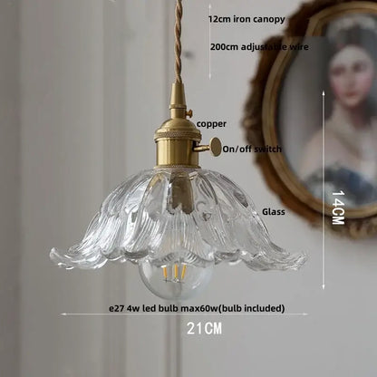 Hammered amber glass led pendant light kitchen copper hanging lamp
