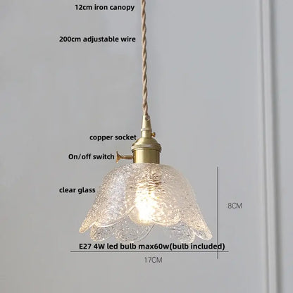 Hammered amber glass led pendant light kitchen copper hanging lamp