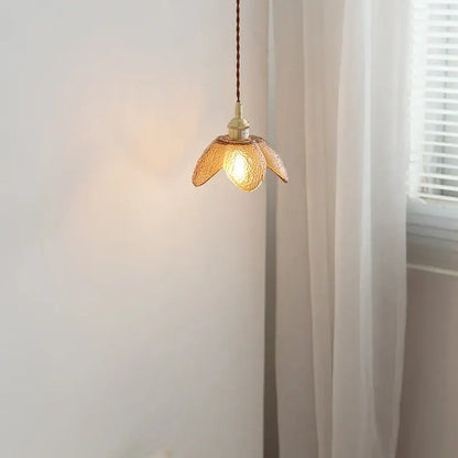 Hammered amber glass led pendant light kitchen copper hanging lamp