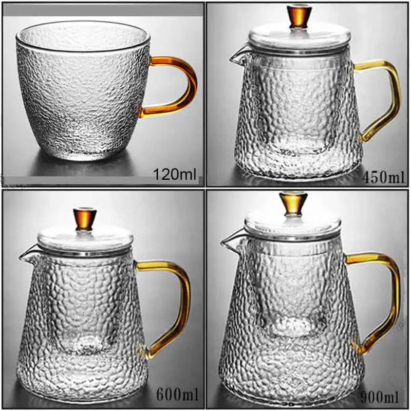 Hammered clear and amber borosilicate glass teapot kitchen tea set