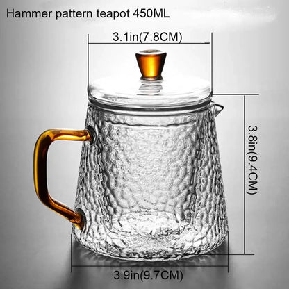 Hammered clear and amber borosilicate glass teapot kitchen tea set