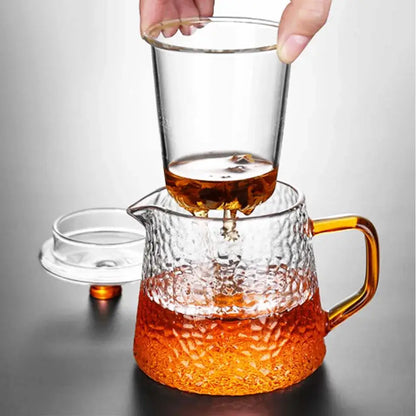 Hammered clear and amber borosilicate glass teapot kitchen tea set