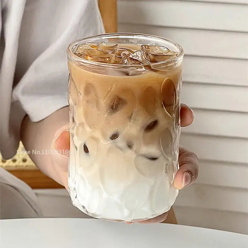 Hammered clear glass cafe coffee cup kitchen tumbler