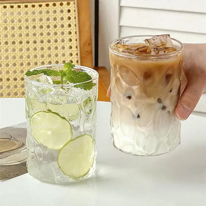 Hammered clear glass cafe coffee cup kitchen tumbler