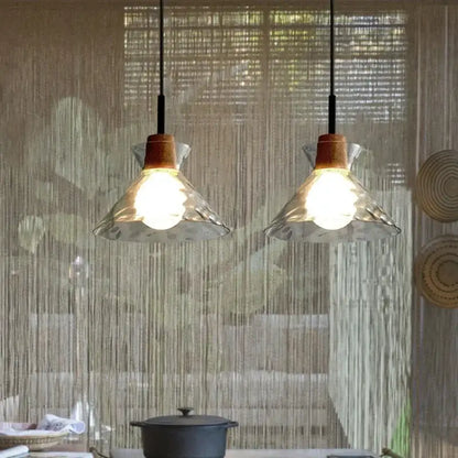 Hammered clear glass pendant light kitchen cork accents