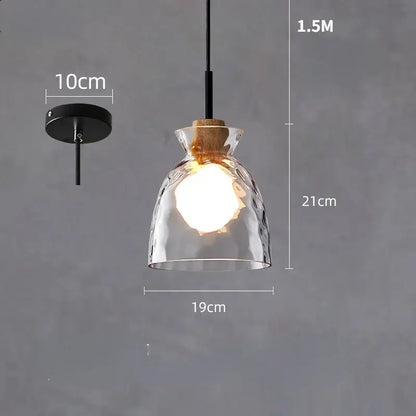 Hammered clear glass pendant light kitchen cork accents