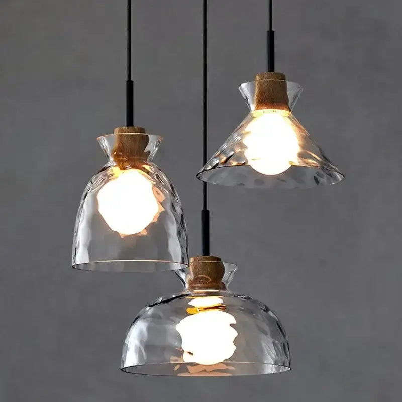 Hammered clear glass pendant light kitchen cork accents