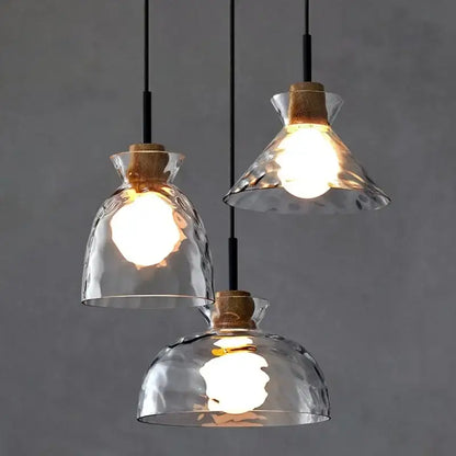Hammered clear glass pendant light kitchen cork accents