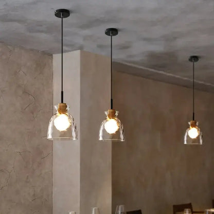 Hammered clear glass pendant light kitchen cork accents