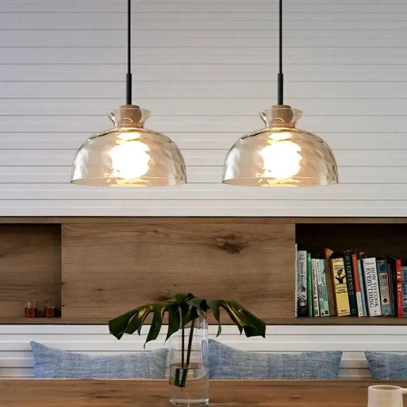 Hammered clear glass pendant light kitchen cork accents