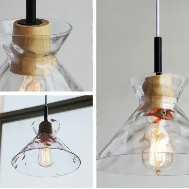 Hammered clear glass pendant light kitchen cork accents