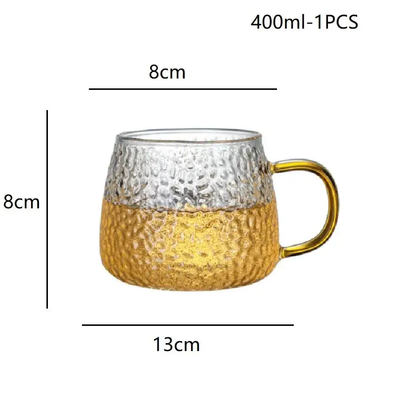 Hammered clear glass water cup with gold handle kitchen mug