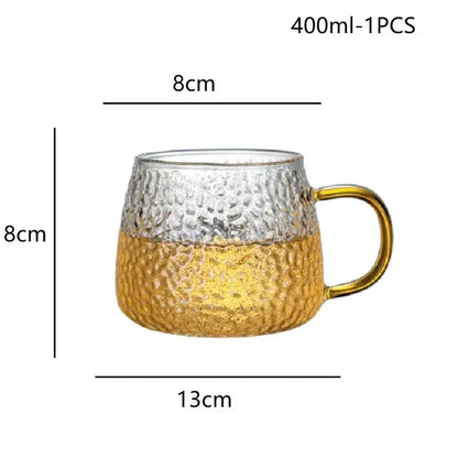 Hammered clear glass water cup with gold handle kitchen mug