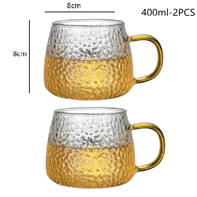 Hammered clear glass water cup with gold handle kitchen mug