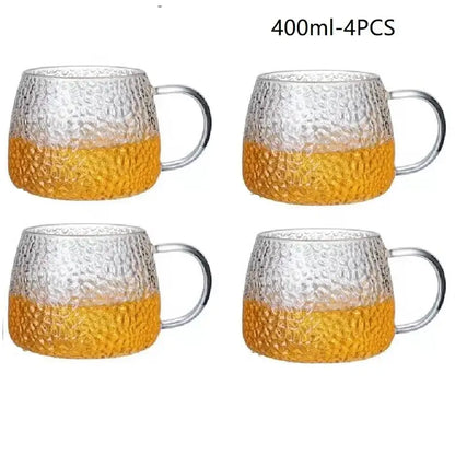 Hammered clear glass water cup with gold handle kitchen mug