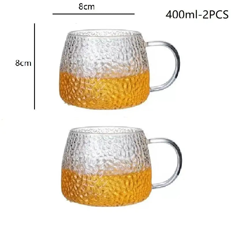 Hammered clear glass water cup with gold handle kitchen mug