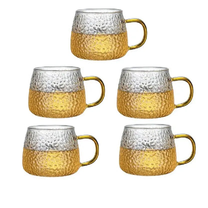 Hammered clear glass water cup with gold handle kitchen mug