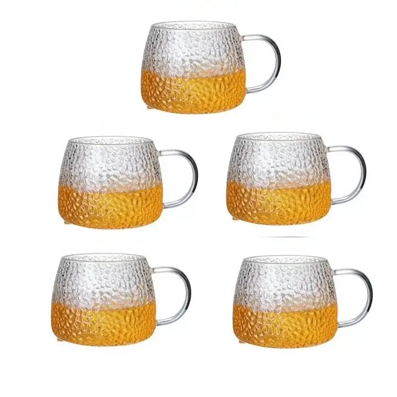Hammered clear glass water cup with gold handle kitchen mug