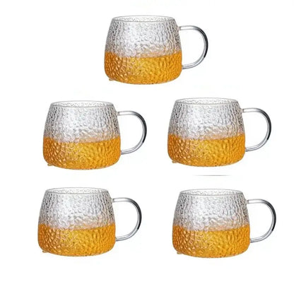 Hammered clear glass water cup with gold handle kitchen mug