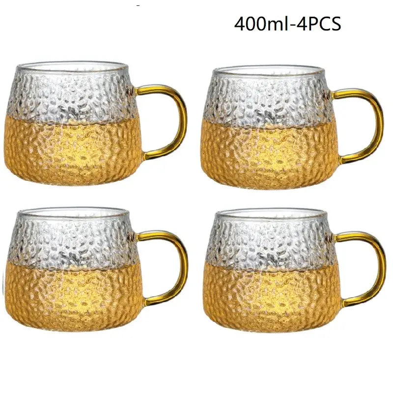 Hammered clear glass water cup with gold handle kitchen mug