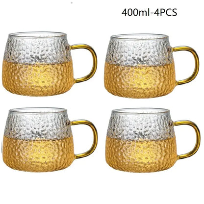 Hammered clear glass water cup with gold handle kitchen mug